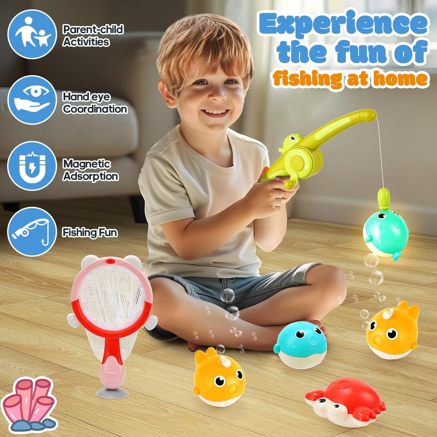 Light Up Toddler Bath Toys for Kids Ages 1- 3,7PC No Holes Baby Shower Bath Toys Set,Fun Magnetic Fishing Game Bathtub Toy,Birthday for Baby Boys Girls 1 2 3 4 5 6 Old Year