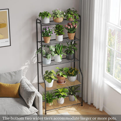 Kitsanery Plant Stand Indoor Outdoor for Multiple Plants, 5 Tier Tall Heavy Duty Metal Shelf, Large Flower Pot Holder Ladder for Garden, Patio, Living Room, Balcony, Black