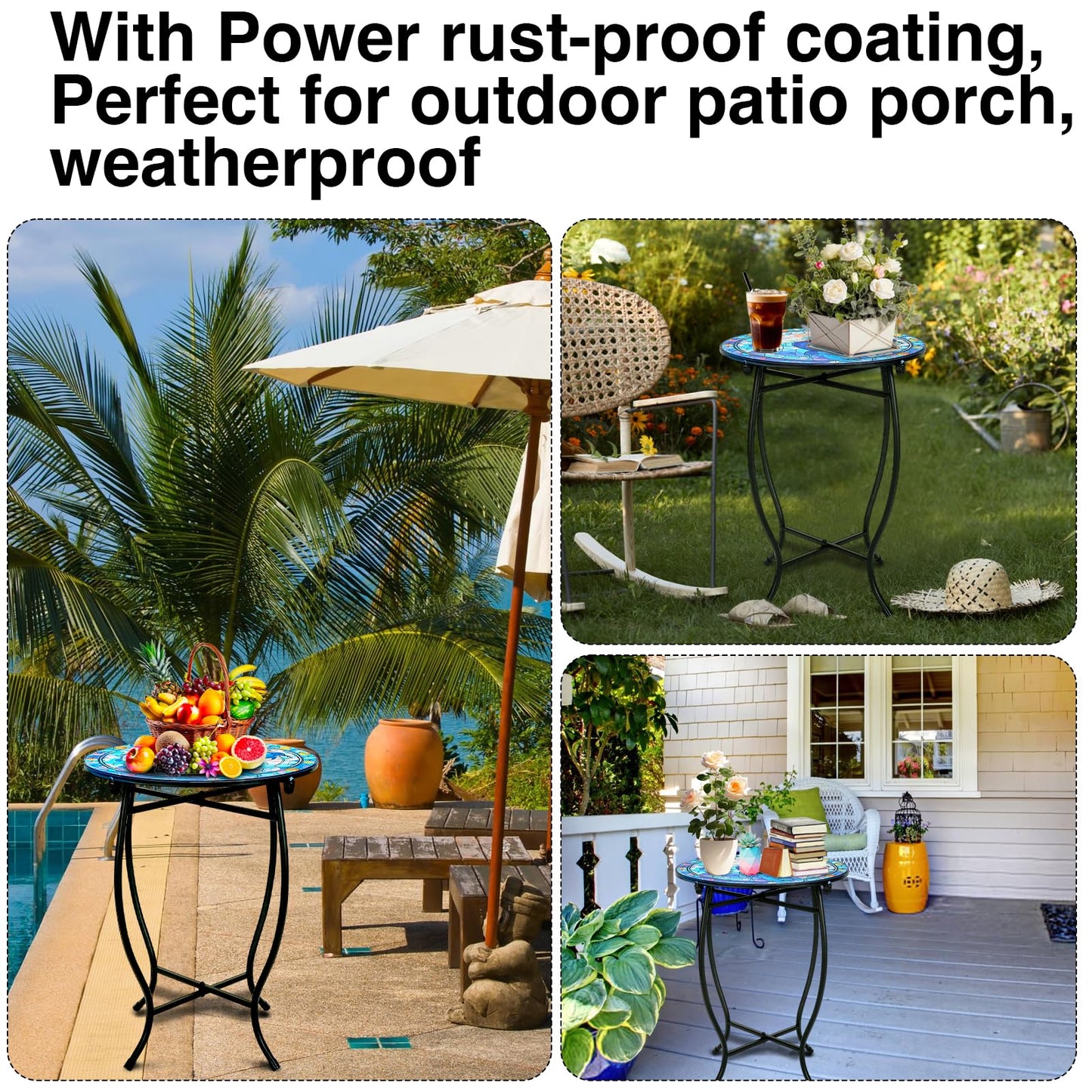 Fashion&cool Patio Side Table for Small Space, 14 Inch Weather Resistant Metal Side Table, Small Round End Table Accent Table for Patio Yard Porch Balcony Garden Bedside Plant Stand Indoor Outdoor