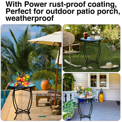 Fashion&cool Patio Side Table for Small Space, 14 Inch Weather Resistant Metal Side Table, Small Round End Table Accent Table for Patio Yard Porch Balcony Garden Bedside Plant Stand Indoor Outdoor