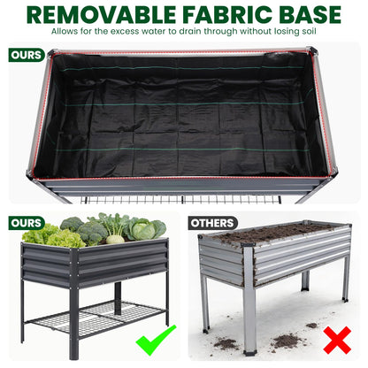 1MORE Elevated Raised Garden Bed with Legs & Storage Rack, 48×24×32in Large Metal Raised Bed for Backyard, Patio. Raised Planter Box with Drainage Holes for Plants Vegetables Flowers Fruits(Grey-1pcs)