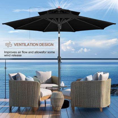 FLAME&SHADE 9ft Patio Umbrella - 2 Tiers Outdoor Umbrella with Push Button Tilt and Crank for UV Protection, Table Market Umbrella for Garden, Deck, Backyard, Pool and Beach(Black)