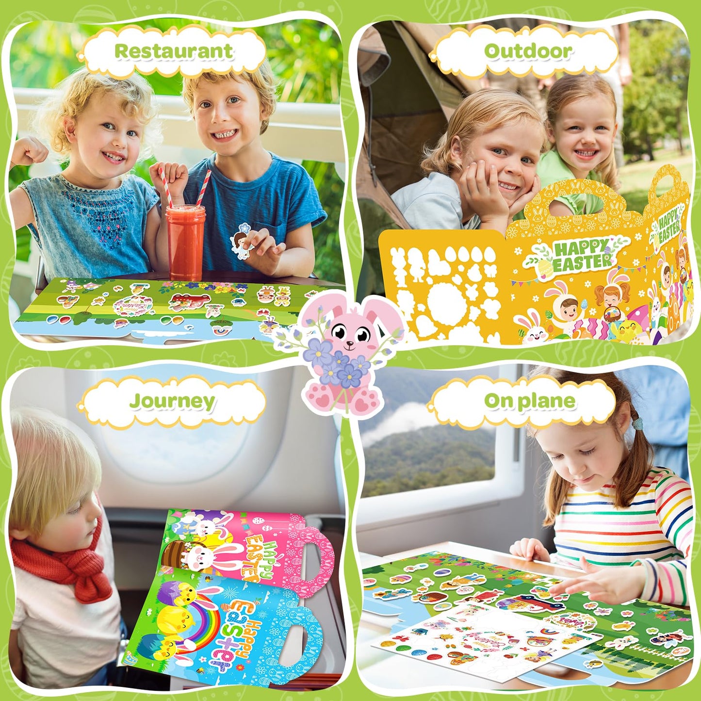4 Sets Easter Reusable Sticker Books for Toddlers 1-3, Arts Crafts for Toddler 3-5, Activity Books for Kids 2-4, Toddler Toys Holiday Gifts Travel Toys Easter Basket Stuffers for Girls Boys