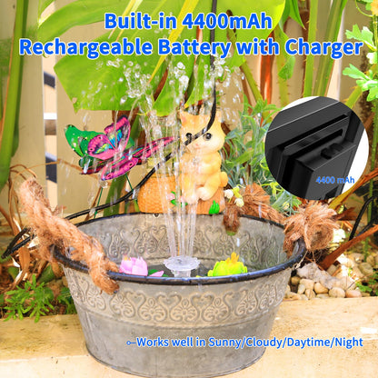 AISITIN 14W Rechargeable Solar Fountain with 4400mAh Battery, LED Colorful Lights, Remote Control & Superior Solar Glass Panels, DIY Solar Powered Water Fountain Pump for Bird Bath, Pond