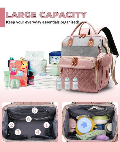 Lamroro Diaper Bag Backpack with Changing Station, Waterproof Large Capacity, Baby Bag for Mom & Dad, 18 Pockets+USB Port, Foldable Changing Pad, Travel Backpack for Newborn Essentials, Baby Gift