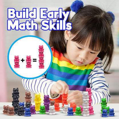 Skoolzy Stacking Toddler Peg Board 38 Piece Set and Rainbow Sorting Bears with Matching Cups 69 Piece Set Montessori Occupational Therapy Toddler Toys Kit with Storage Bags and eBook