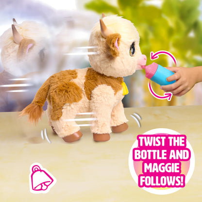 FurReal Maggie the Feed & Follow Cow, 11 Inch Interactive Highland Mini Cow, for Boys and Girls, Ages 4 and up