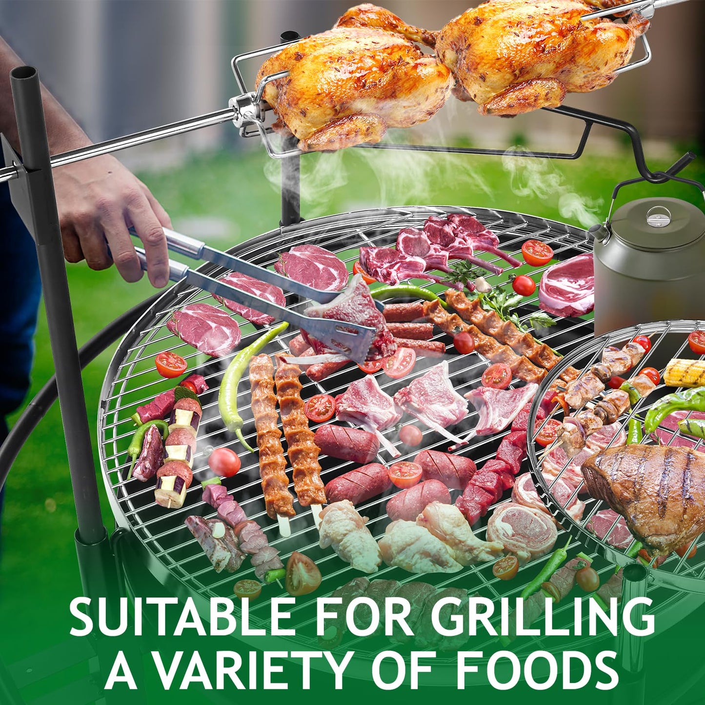 Outvita 33 Inch 2 in 1 Fire Pit with Grills, Wood Burning Fire Pits with Adjustable Swivel Cooking Grate for Outside BBQ Patio Picnic Party