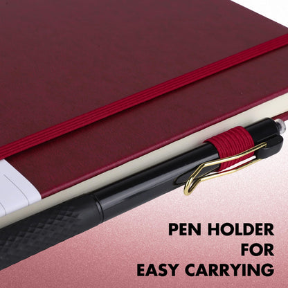 Aodaer 30 Set Lined Notebook Journals with Pens A5 Notebooks 100 GSM College Ruled Hardcover Notebook PU Leather Notepad with Pen Holder for Office School, 5.7 x 8.3 Inches, Burgundy