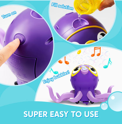 SYNCFUN Dancing Octopus Bubble Machine with Music, 360° Moving & Auto-Avoidance, Cute Bubble Machine Gun Blower with Solution Refills for Kids,Easter,Outdoor, Birthday,Party