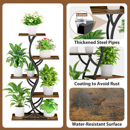 Plant Stand Indoor with Grow Lights - 44" Tall Corner Plant Stands for Indoor Plants, 5 Tiered Metal Plant Shelf, Curved Plant Flower Holder Dispaly Rack for Living Room, Home Patio Balcony (Black)