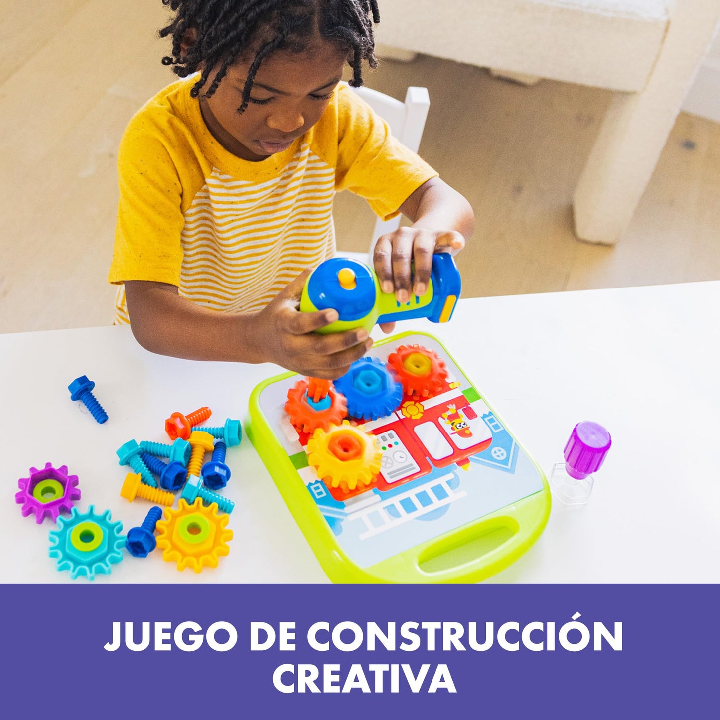 Educational Insights Design & Drill Gears Workshop - Construction Toys & Toddler Tools, Kids Tool Set with Real Electric Drill Toy, Take Apart STEM Set, Building Kits and Gifts for Ages 3+