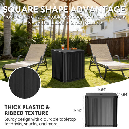 Hyperzoo Umbrella Side Table with Umbrella Hole, 2-in-1 Outdoor Side Table & Umbrella Stand with Fillable Base, Heavy Duty Poolside Table Holds 132 lbs, Fits ≤1.5” Pole for Poolside & Backyard, Black