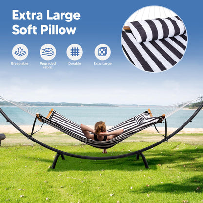 SUNCREAT Hammocks for Outside with Stand, Porch Hammock and Stand, 475 lbs Capacity, Patent Pending, Black & White
