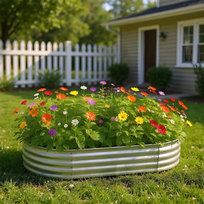PayLessHere 6x3x1FT Galvanized Garden Bed, Outdoor Elevated Raised Garden Bed Vegetables Flowers Garden Bed Galvanized Steel Garden Planter Box, Oval Raised Bed Kit, Silver