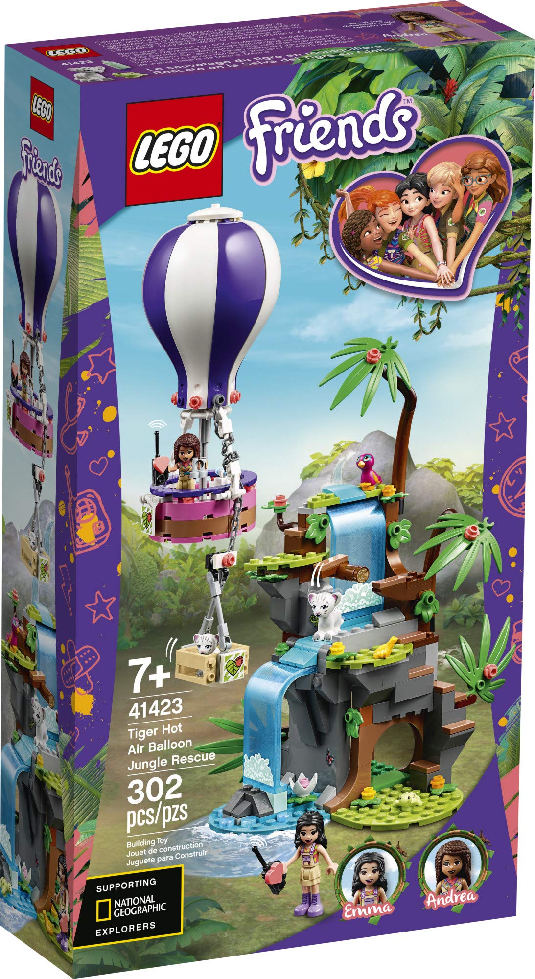LEGO Friends Tiger Hot Air Balloon Jungle Rescue 41423 Friends Adventure Set Features a Toy Hot Air Balloon Friends Buildable Figures for Hours of Creative Fun (302 Pieces)