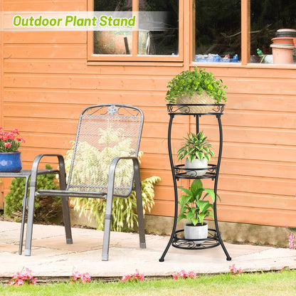 KMOTASUO 3 Tier Tall Metal Plant Stand, 33 Inch Plant Stands Indoor Outdoor, Rustproof Iron Flower Pot Holder Display Rack for Corner Patio Garden Balcony Living Room(Black)