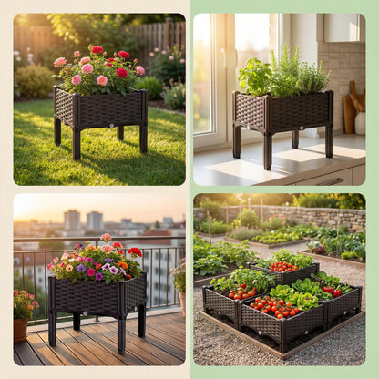 DYNAAGE Outdoor Planter Raised Bed, Garden Terrace Balcony Planting Rack, Drainage Holes, Detachable, Modular Assembly, 300-lb Capacity, Durable, Ideal for Vegetables, Flowers, and Herbs(Shallow-2)