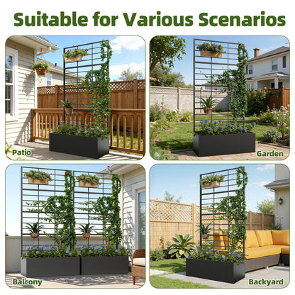 Trygoal Metal Planter Box with Trellis, 35" Lx15.7 Wx70.8 H Metal Raised Garden Bed with Trellis and Drainage Holes, Outdoor Standing Flower Bed for Climbing Plants,Vegetables,Vines, 2PCS