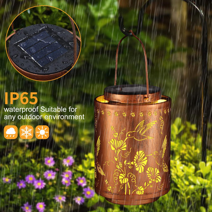 Solar Lanterns Outdoor Waterproof Garden Decor Gifts for Women Mon Grandma Metal Hanging Solar Lights Decoration for Outside LED Lanterns for Yard Patio Lawn Pathway（Hummingbirds）