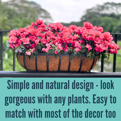 LaLaGreen Deck Railing Planter Box - 2 Pack, 36 Inch Large Wall Planters for Outdoor Plants, Window Flower Boxes Attach House with Coco Liners Metal Horse Troughs Fence Balcony Patio Porch Over Rail