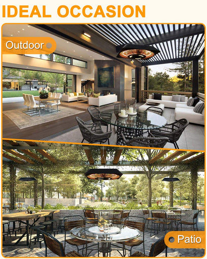 Star Patio Electric Patio Heater, Outdoor Heater with Remote and Touch Switch, 750W/1500W Infrared Hanging Heaters with SQUARE SHAPE Black Finish, IP45 Waterproof, STP1568-RMLED-SQN2025