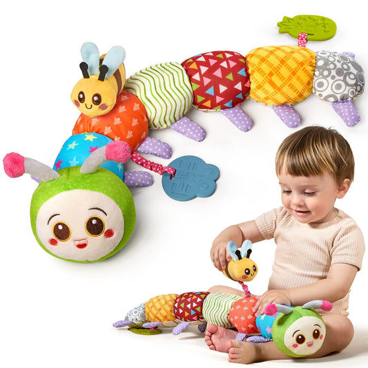 TUMAMA Baby Toys for 0 3 6 9 12 Months, Caterpillar Sensory Toy, Infant Baby Stuffed Animal Activity Soft Toys with Teether, Tummy Time Sensory Toys, Newborn Infant Sensory Toys Birthday Gifts