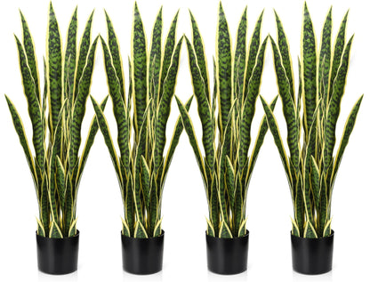 Crowye 4 Pack 3.15 Ft Tall Artificial Snake Plant Faux Sansevieria Plant Large Fake Snake Bulk in Pot for Home Office Housewarming Gift