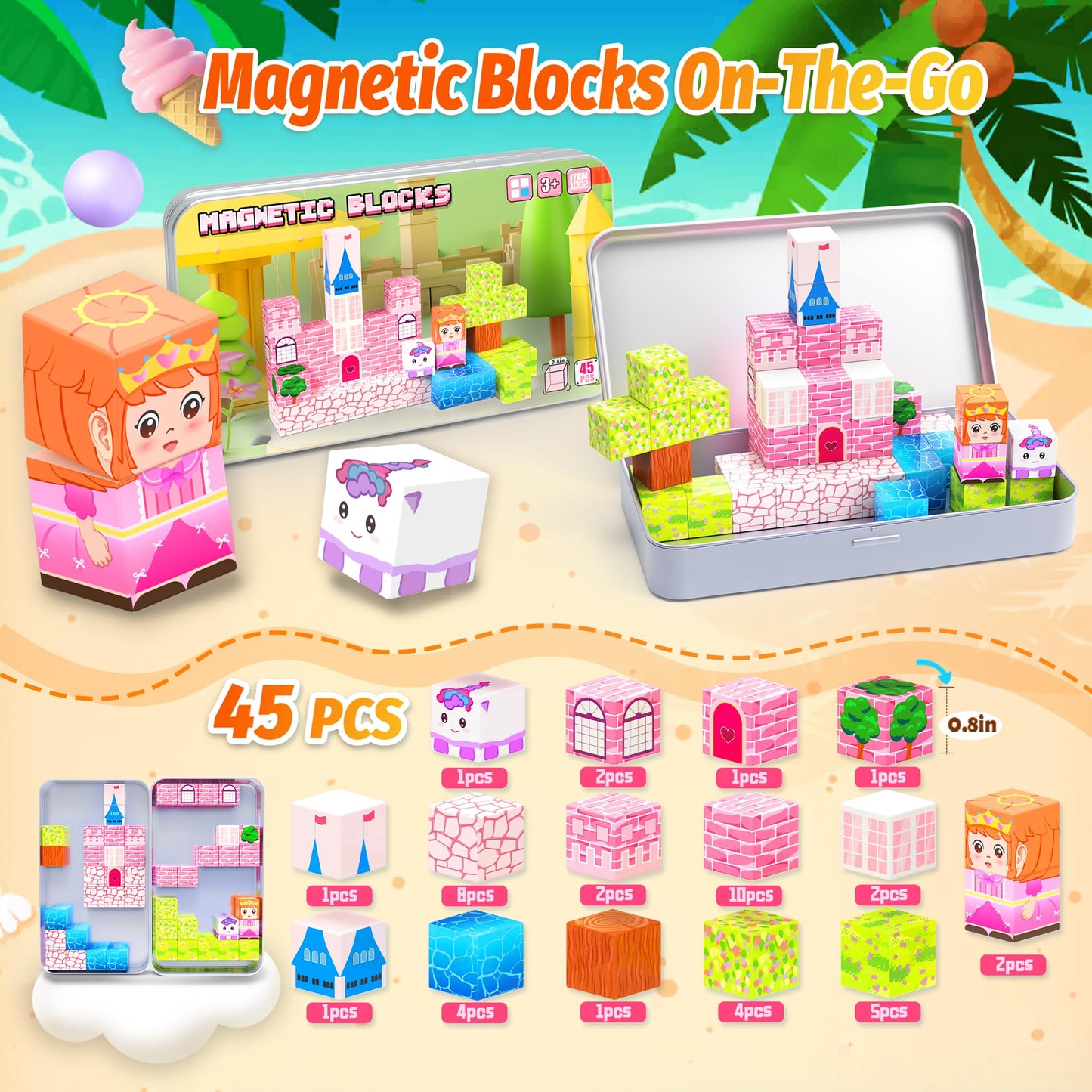 Sixink 45PCS Mini Magnetic Blocks,Magnetic Blocks Travel Toys for Kids with Portable Iron Box,STEM Learning Gift Idea for Ages 3+,Toys Birthday Gifts.
