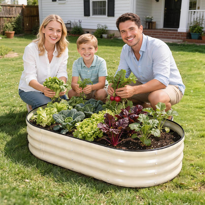 Galvanized Raised Garden Bed- Planter Garden Boxes Outdoor, Raised Beds for Gardening, 4x2x1ft Metal Garden Bed Kit for Vegetables Flower, Planter Raised Bed with Protective Tape & Tools.White-4pack