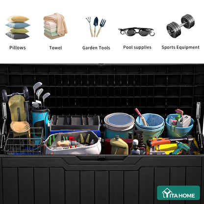 YITAHOME 80 Gallon Resin Deck Box, Weather Resistant Outdoor Storage Box, Lockable Indoor Outdoor Storage for Supplies and Essentials, Black