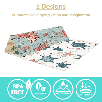 JumpOff Jo Foldable Foam Play Mat – Large Waterproof Baby & Toddler Activity Floor Mat, Double-Sided 70 x 59 Inch Play Surface - Seaside