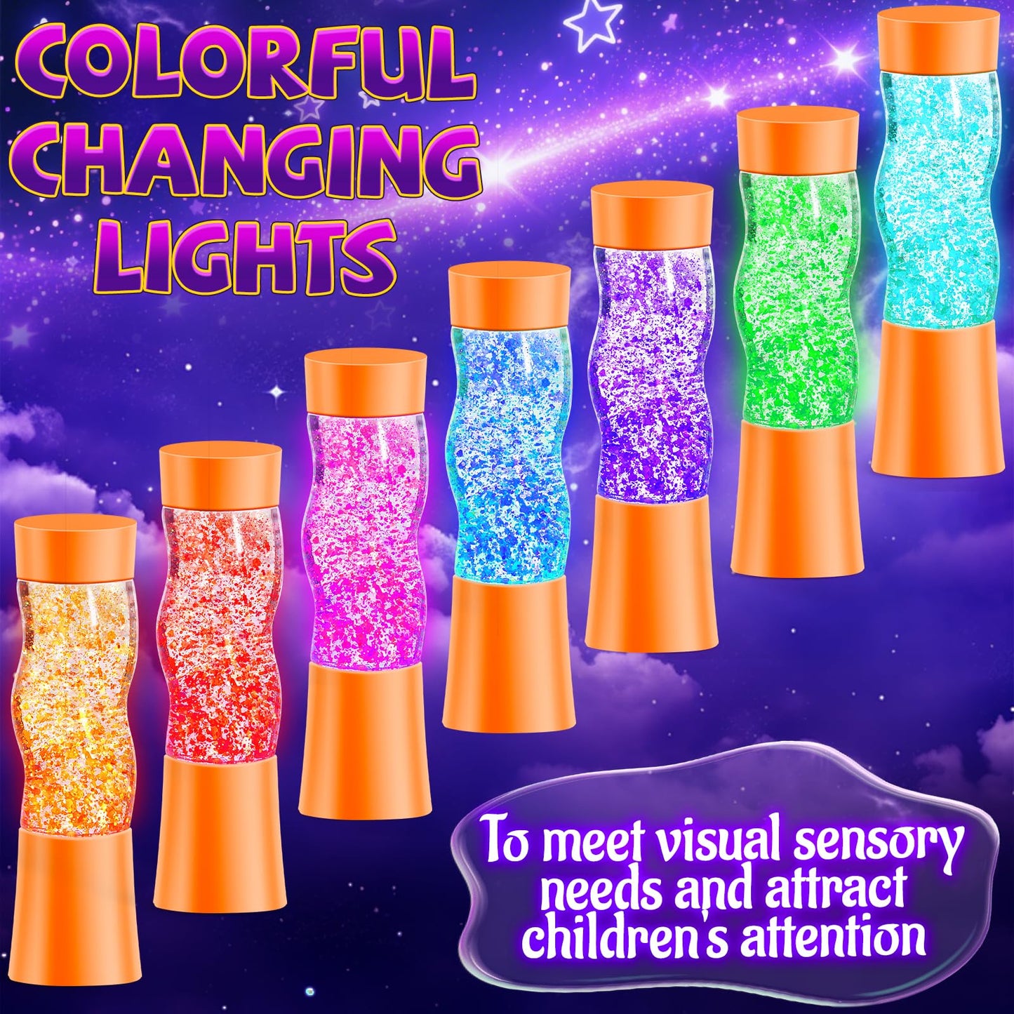 Subao 3 Pack Light Up Sensory Tubes Anxiety Relief Items,Fidget Toys for Kids & Adults,Sensory Toys for Kids with Autism Calm Down Corner Supplies,Preschool & Kindergarten Classroom Must Haves