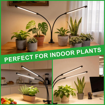 Dual Head Grow Lights for Indoor Plants, 40 LED Full Spectrum Plant Light with Clip & UL-Certified Adapter, 3 Light Modes & 5-Level Dimmable, 4/8/12H Auto Timer for Seedling, Succulents