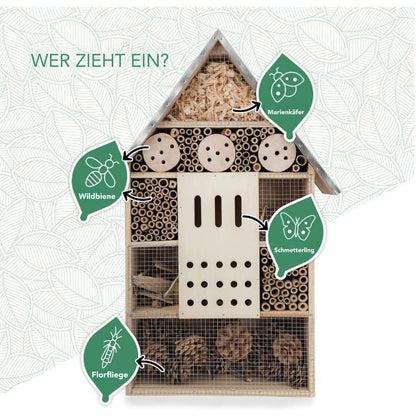 wildlife friend Insect Hotel XXL Standing - bee Hotel with Stand 30 inch, Metal roof - Large Wild bee Hotel - Insect House for Bees, Ladybugs and Butterflies | Insect Hotel kit