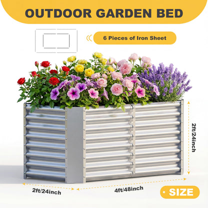 AHEONLAR 3 Pack 4×2×2ft Galvanized Raised Garden Beds, Rectangle Durable Planter Boxes Outdoor for Vegetables, Fruits, Flowers and Plants, Quick Assembly, Silver