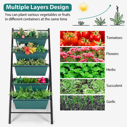 Giantex Set of 2 Vertical Planter Raised Bed, Elevated Garden Beds with Water Drainage Hole, Freestanding 5 Container Boxes for Herb Vegetables Flowers Growing, Outdoor Indoor Patio Balcony