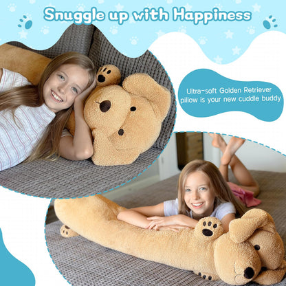 Muiteiur 43.3 Inch Long Dog Plush Pillow, Golden Retriever Dog Stuffed Animal with Big Ears, Soft Hugging Body Pillow, Gift for Kids, Girlfriend