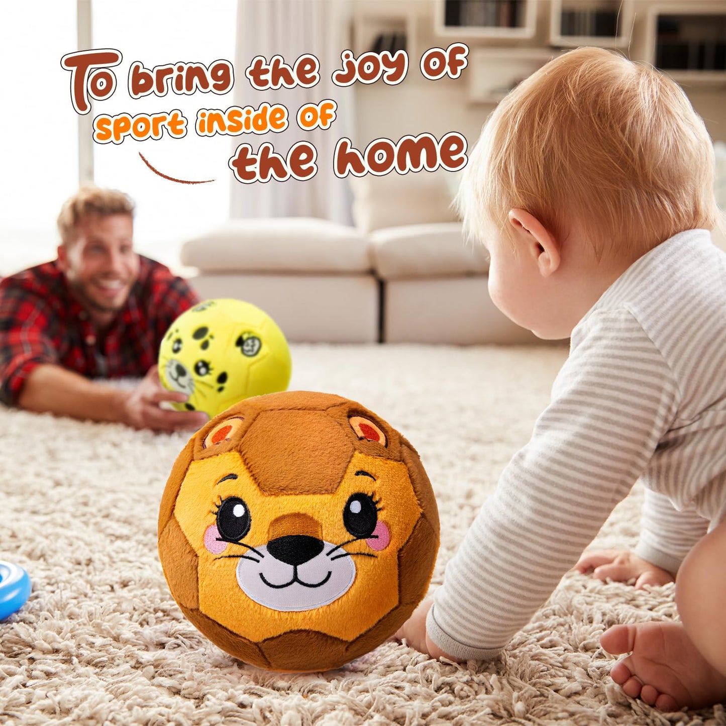 VangeBow Silent Indoor Soccer Balls for Toddlers 1-3, Inflatable Soft Plush Baby Toddler Soccer Ball Toys Gifts for 1 2 3 4 5 Year Old Boy Girl First Birthday Gift (Lion, Pump Include)