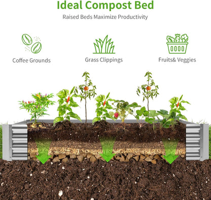 Land Guard 3 Pack 6×3×1ft Galvanized Metal Raised Garden Bed, Metal Planter Kit Box Outdoor for Deep-Rooted Vegetables, Flowers, Green and Herbs, Silver