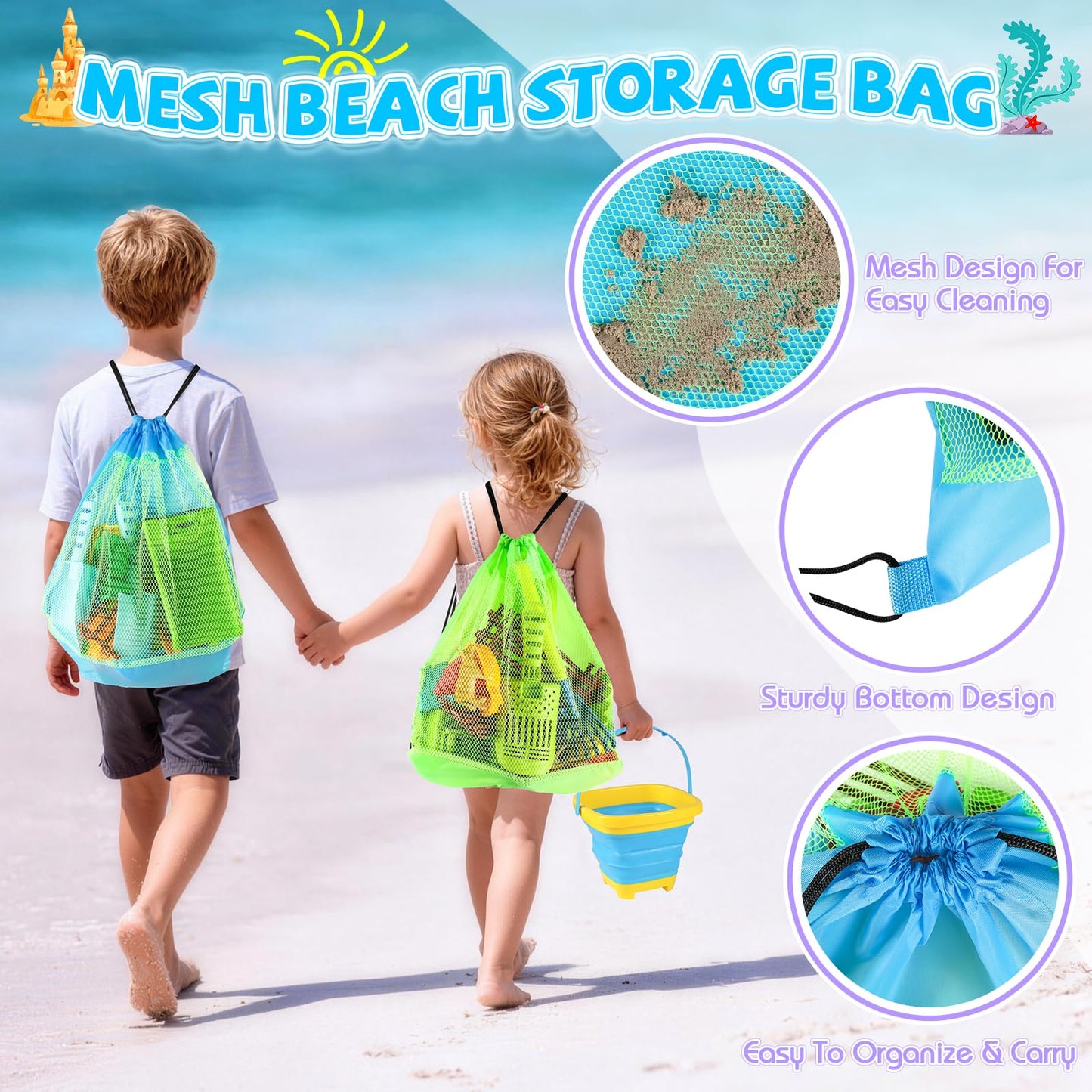 Beach Toys, Farm Theme Sand Toys for Kids Boys and Girls with 2 Truck, 2 Collapsible Bucket, Sand Castle Building Kit, Molds, Mesh Bag, Farm Animals, Tools, Indoor Outdoor Toys for Kids Ages 3-10