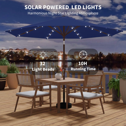 Kingdura 9FT Outdoor Patio Umbrella with Solar Lights, Market Table Umbrella with Push Button Tilt & Crank, 8 Sturdy Ribs, 32 LED Lights, UV Protection for Garden Lawn Deck Backyard Pool (Navy blue)