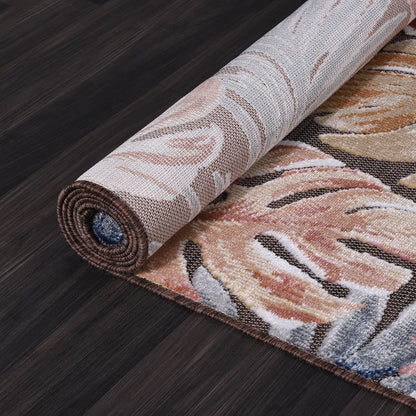 CAMILSON Indoor Outdoor Rug, Brown 6’x9’ Leaf Tropical Botanical Area Rugs for Indoor and Outdoor patios, Easy-Cleaning Non-Shedding Living Room, Garden and Kitchen Washable Outside Carpet (6x9)