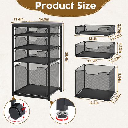 Sbanmao Rolling File Cart with 4 Storage Drawers, Mobile File Cabinet with Wheels, Hanging File Organizer, Under Desk Printer Stand Utility Cart Filing Cabinet for Home Office, Black