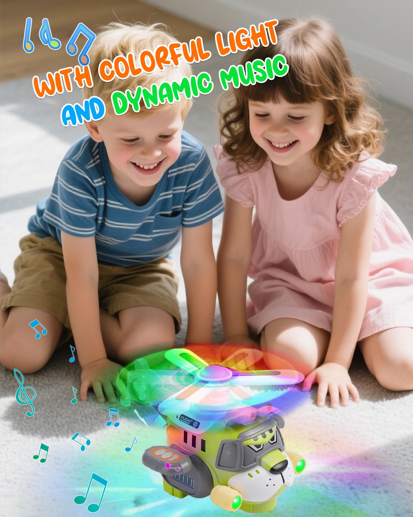 Gofimyee Tiger Style Kids Airplane Toy – Electric Helicopter Toy with Lights & Sounds, 360° Spinning Propeller, Bump-and-Go Action – Light-Up Toy for Toddlers Ages 3-7, Boys & Girls Birthday Gift