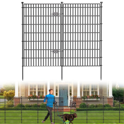 10 Panels No Dig Garden Fence with Gate, 44in(H) × 23.6ft(L) Decorative Metal Outdoor Dog Fence, Rustproof Pet Fencing for Yard, Patio, Flower Bed -Temporary Fencing| Easy to Install