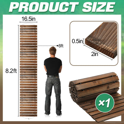 8.2ft Wooden Garden Pathway - Weather Resistant Carbonized Pine Roll Out Decorative Walkway, Boardwalk Pathway Pavers for Outside Stepping Stones Outdoor Flooring Patio Pool Backyard (Brown)