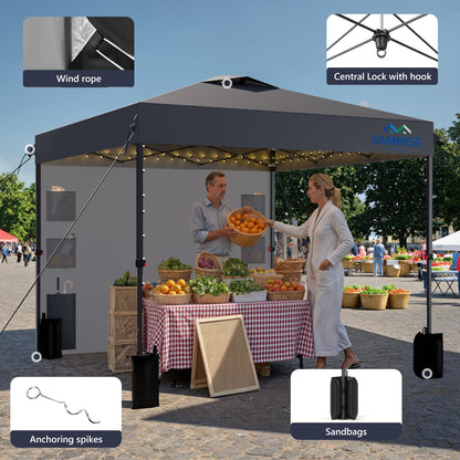 10X10 Pop Up Canopy Tent,Removable Pockets Sidewall for Extra Storage,Easy Up Canopy,Heavy Duty One Person Set Up Event Tent,Grey