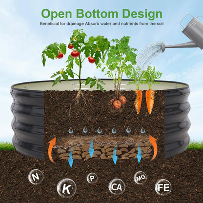 Permade Galvanized Raised Garden Bed- 2Pcs Metal Planter Boxes Outdoor | 12" Tall 36" Round Steel Raised Bed Kit & Fire Pit Ring for Gardening with Protective Tape for Vegetables, Flower (Grey)