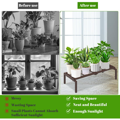 Gouisalin 1 Tier Metal Plant Stand Indoor Outdoor, Potted Multiple Flower Pot Holder Rack Plant Shelf, Heavy Duty Planter Display Shelving for Patio Balcony Garden Living Room Decorative (Brown)